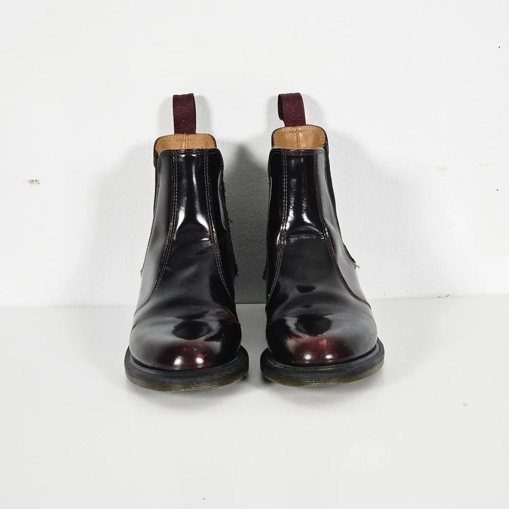 Dr Martens Burgandy Cherry Flora Arcadia Leather Chelsea Boots Womens 7